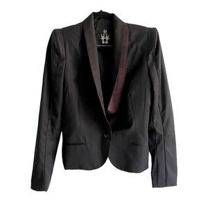 BOLONGARO TREVOR Pinstripe Cropped Blazer Navy Blue M
